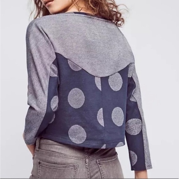 Anthropologie Postmark Polka Dot Blue Metallic Cropped Pullover Dolman Sweater L - Picture 2 of 12